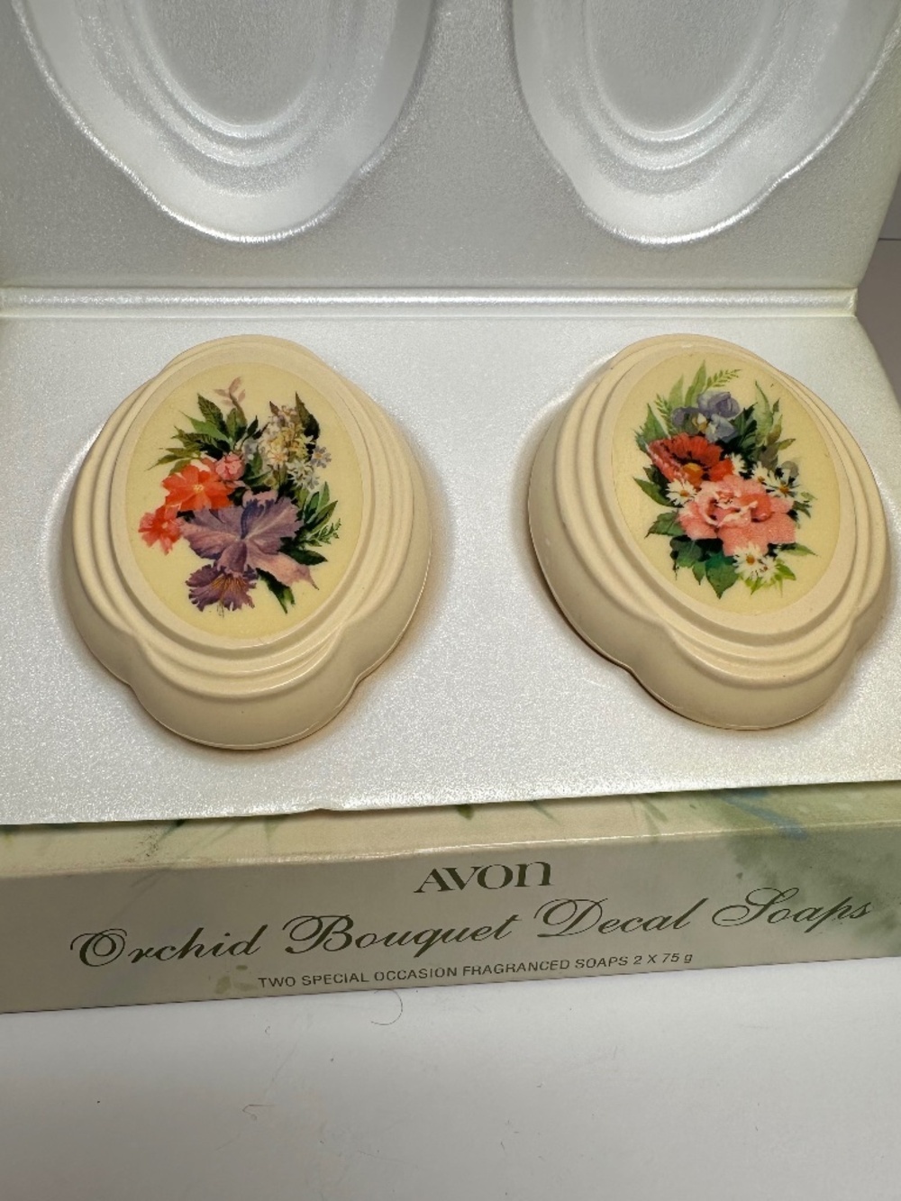 Vintage Avon Orchid Bouquet Decal Soaps Set of 2 Guest Soaps w/Box